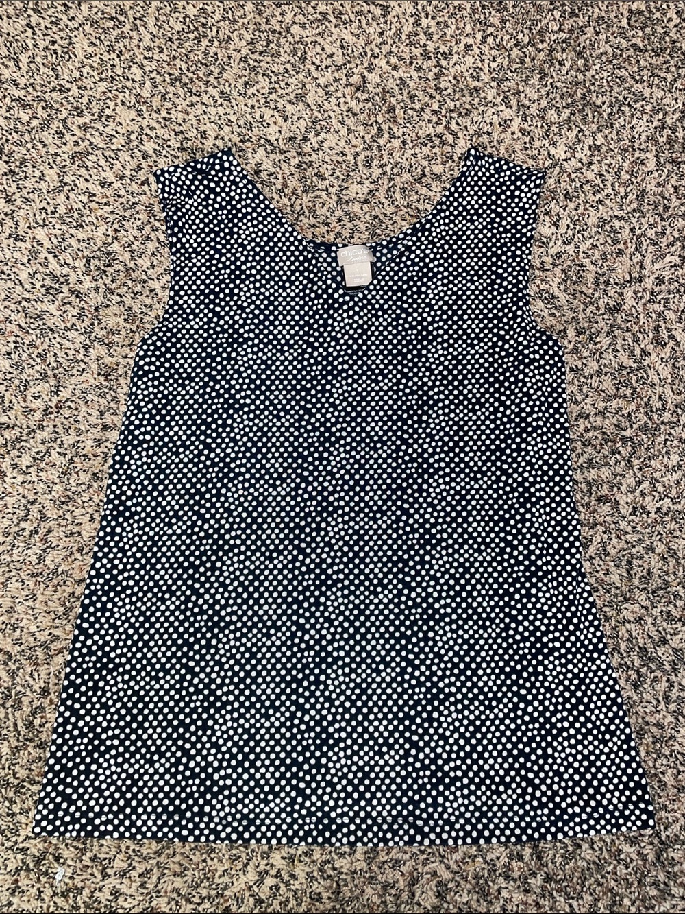 Chicos Soft Stretch Navy and White Polka Dot Tank Top Blouse Size 1 NWOT
